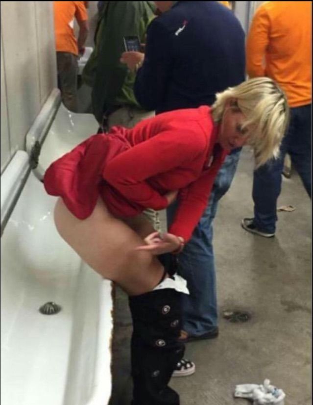 Woman peeing in urinals Fetish gay man trampling